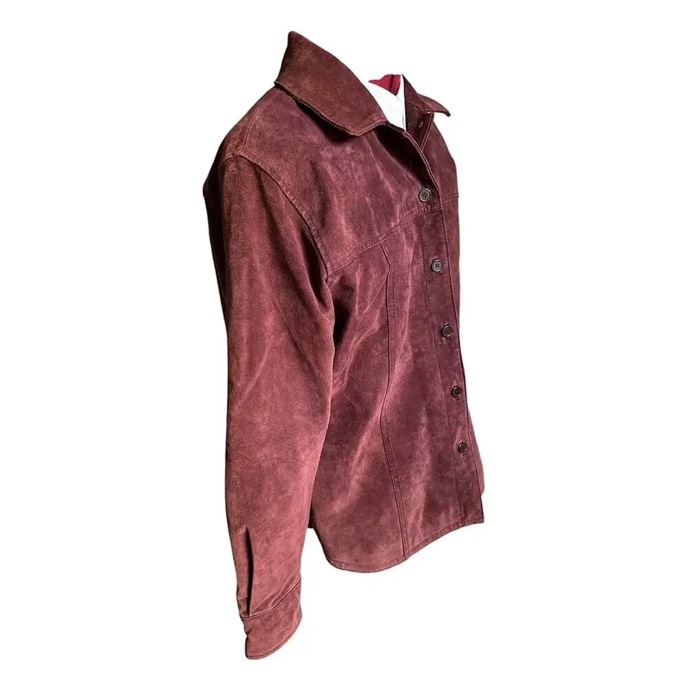A.M.I. Women’s Size Large 100% Genuine Suede‎ Leather Coat Plum - Picture 2 of 7